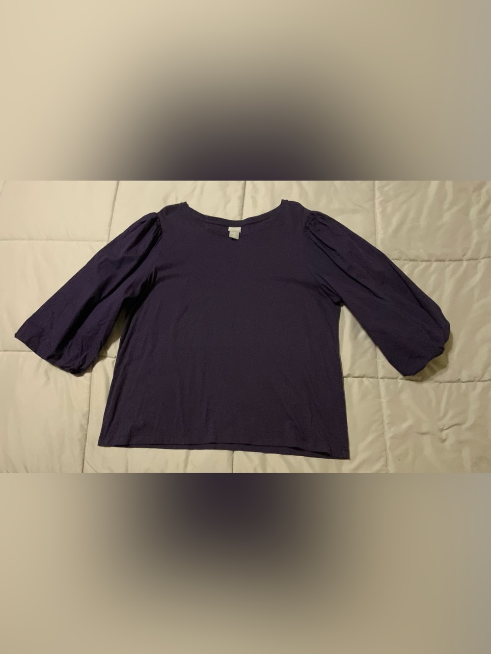 Chicos Women's Purple Solid Scoop Neck Knit Top 3/4 Puff Sleeve Pullover